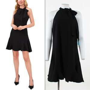 CeCe Tie Neck Sleeveless Dress in Rich Black